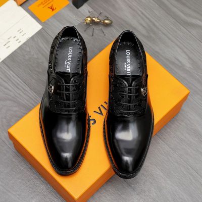 LV Black calfskin Leather Shoes-LV Man Business Leather Shoes